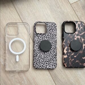Leopard Print Phone Case with Pop Socket - Pink/Black I phone 16 pro max case